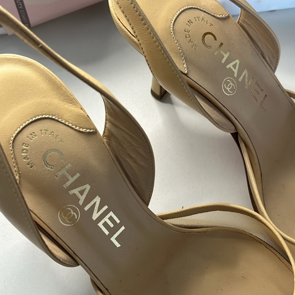 Chanel Beige Logo Pointed Toe Slingback - Picture 4 of 6